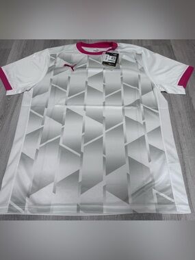 Puma White and Gray Soccer Jersey with Pink Trim